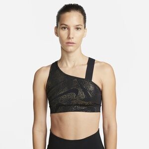 Nike | Asymmetrical Non-Padded Sports Bra Black and Gold | Size Small